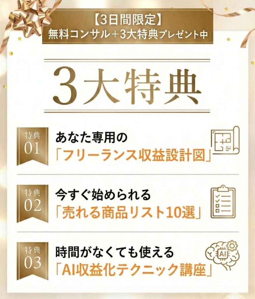 NEWTON副業の3大特典。フリーランス収益設計図、売れる商品リスト10選、AI収益化テクニック講座